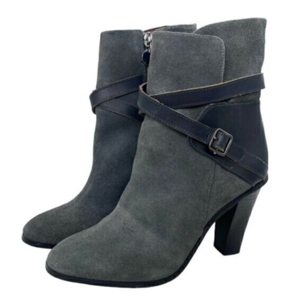 Ann Taylor Loft Gray Suede Leather Buckle Ankle Boots